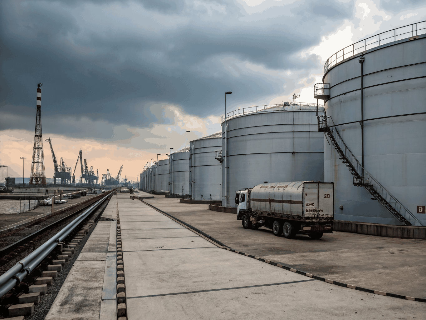 Industrial chemical storage tanks at a mining facility
